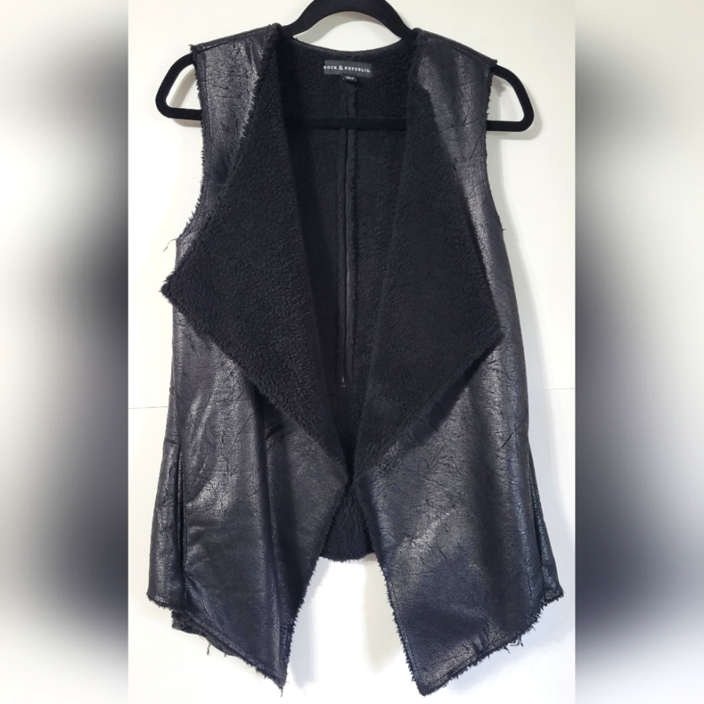 Rock & Republic Black Faux Leather & Sherpa Vest